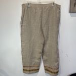 Earth Song PS Small Petite Beige Embroidered Linen Blend Capri Pants Tan Photo 2