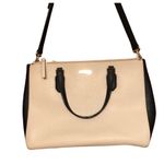 Kate Spade Cream and Black Large Leather Satchel Handbag with Crossbody Strap. Photo 0