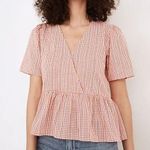 Madewell Red Gingham Crossover Peplum Top Photo 0