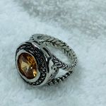 Silver Color Fashion Size 5 Ring Textured Band Shade of Yellowish Brown Center Photo 11