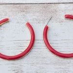 Vintage Stud Earrings Red & Gold Tone Large Hoops Photo 1