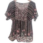 Apt. 9  Brown & Pink Floral Short Sleeve Blouse Y2K Cottage Fairy Size Small Photo 3