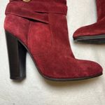 Diane Von Furstenberg  Wine Red Maroon Suede Leather Wrapped Heeled Boots 8.5 M Photo 5