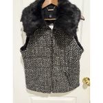 White House | Black Market Vest Tweed Removable Faux Fur Collar Black White L Photo 1