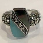 Sterling Silver Marcasite Jade Abalone Ring Photo 1