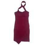 Oboe Burgundy Halter Asymmetrical Front Pullover Mini Dress Barbiecore Sexy Sm Red Photo 6