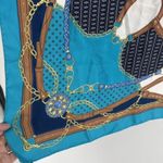 Vintage Ninto 100% Silk Square Hand Rolled Scarf Equestrian Blue Turquoise Photo 7