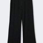 Mango Black Ribbed Slit Leg Elastic Waist Stretch Trousers NWT Photo 8