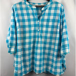 Joan Rivers Women’s  Size 2X Blue & White Plaid 3/4 Button Up Blouse Photo 0