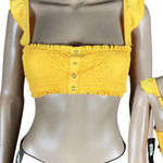 California Waves Yellow Smocked Ruffle Bikini Top NWT SMALL Photo 0