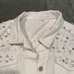 #700 BOUTIQUE White Pearl Beaded Jean Jacket White Size XL Photo 12