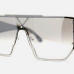 Oversize Square Shield Flat Top Exposed Lens Sunglasses. Black arms Photo 2