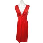 ZARA NEW  Red Satin Silk Sleeveless Deep V Neck Slit Cutout Back Maxi Dress Sz L Photo 1
