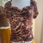 Crave fame Women's Boho floral ruched puff sleeve crop top cottagecore peasant blouse Sz M Photo 0