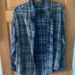 Women's Teen Girl Size Large Blue and Brown Button Down Plaid Shirt Photo 0