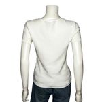 White House | Black Market White Ribbed Bodycon V Neck Short Sleeve Stretch Top M Photo 2