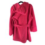 Lands' End Womens Fleece Cardigan Sweater Hooded Belted Pockets Bright Pink XS Photo 1