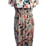 Floral Off Shoulder Maxi Stretch Dress Size Large L Pockets Romantic Girly Photo 0
