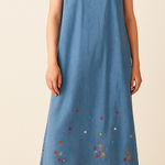 Agapo Collection Denim Dress Size 2X Blue Floral Embroidered Studded Boho Midi Photo 0