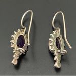 Vintage Handcrafted SU 925 Sterling Silver Amethyst Oval Cabochon Drop Earrings Purple Photo 5