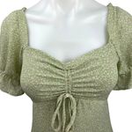 Bohme  Green Floral Cinched Tie Puff Sleeve Smocked Mini A-Line Sun Dress Size XS Photo 2