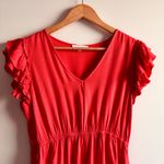 Solitaire Size M coral orange red eyelet floral dress with ruffle sleeves Photo 4