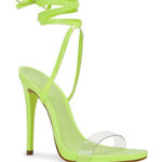 Schutz  Cloe Ankle Wrap‎ Heels Neon Green 7 Clear Toe Strap Open Toe Photo 0