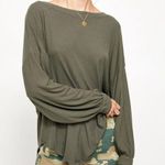 Free People Shimmy Shake Top XS Low Open Back Army Green Slouchy Dolman Boho Photo 4