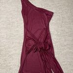 SheIn Burgundy one shoulder wrap dress Photo 4