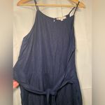 Loft  Blue Linen Blend  Spaghetti Strap Front Tie Jumpsuit Size 16 Women's NWT Photo 5