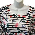 Boden USA Boden Great Breton Striped Blouse Hearts Birds Sz 12 Long Sleeve Boatneck Summer Photo 3