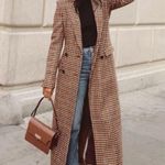 Irene’s Story Umber Oversized Plaid Striped Fall Winter Trench Coat Jacket Multiple Photo 0