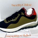 See By Chloe Brett Knitted Low Top Sneakers Black Green 37 NEW Photo 3