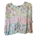 Wonderly Pastel Pattern Print Peasant Crop Top Mixed Fabric Gauze Top 0X Photo 0