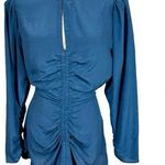 Mariacher Maria Cher Olite Rosario Silk Ruched Short Long Sleeve Mini Dress Blue Size M Photo 0