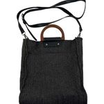 Most Wanted MW Crossbody Bag Woven Style Wood Handle Bag Adjustable Strap Black Photo 0