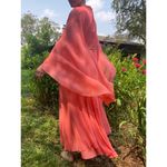 Size L//Vintage 60s Peach Chiffon Gown with Pearl Trim Pink Size L Photo 2