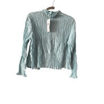 Eileen Fisher Women's Light Blue Pleated Silk High Collar Jacket S Photo 3