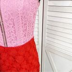 Sugar Lips Birdie Crochet Lace Romper Color Block Pink Red Small Photo 6