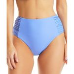 Bar III Shirred High-Rise Swim Bikini Bottom Blue S Photo 0