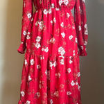 Indigo Rose Red Floral Tiered Maxi Dress Long Sleeve s boho cottage flowy fairy Photo 0