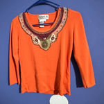 Joseph A  Medium  Orange Embellished Women's Top Quarter Length Embroidered Bead Photo 0
