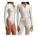 SKIMS  Disco Long Sleeve Bodysuit Mock Neck Thong Silver Women's Size Small Photo 3