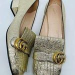 Gucci Gold Metallic leather GG fringe Marmont 30mm Heeled Loafer pumps EU 41 Photo 0