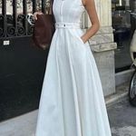 ZARA  dress maxi asymmetric white half zip waist belt tie cotton casual vacation Photo 4