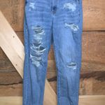 American Eagle  Blue Stretch Mom Jeans Women’s 4 Regular Distressed Ripped Pants Photo 0