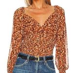 Steve Madden Leopard Print Smocked Top Blouse Long Sleeve Brown Size Medium New Photo 0