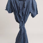 Old Navy ‎ navy blue wrap dress with embroidered flowers and ruffles NEW L Photo 0