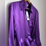 ZARA Purple Satin Effect Wrap Shirt Dress NEW Mini Size Small Blogger Fav Night Photo 2