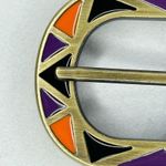Gold Tone Enamel Orange Purple Black Inlay Simple Basic Belt Buckle Photo 3